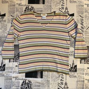 90s pastel rainbow striped 3/4 sleeve shirt